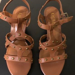 Ralph Lauren studded tan wedges